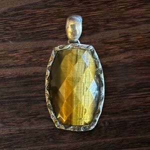 Vtg-Sterling-Signed-925-WK-Whitney-Kelly-Tigers-Eye-Stone-Pendant-